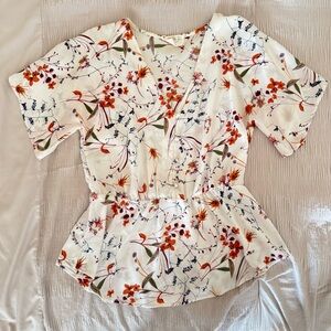 Sienna Sky Floral V-Neck Blouse in Cream and Orange